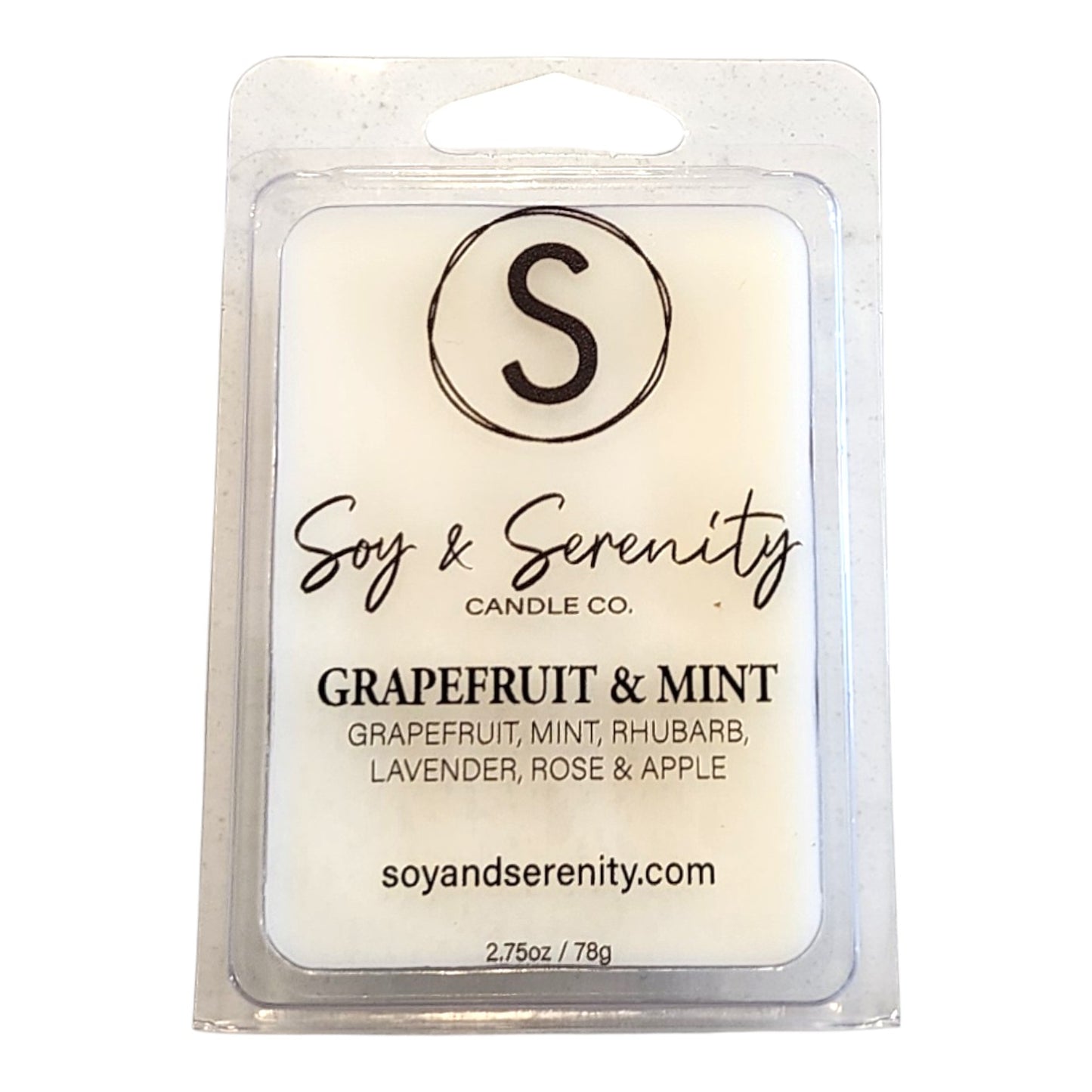 Non-toxic soy wax melt in Grapefruit and Mint scent by Soy & Serenity Candle Co. on a white background