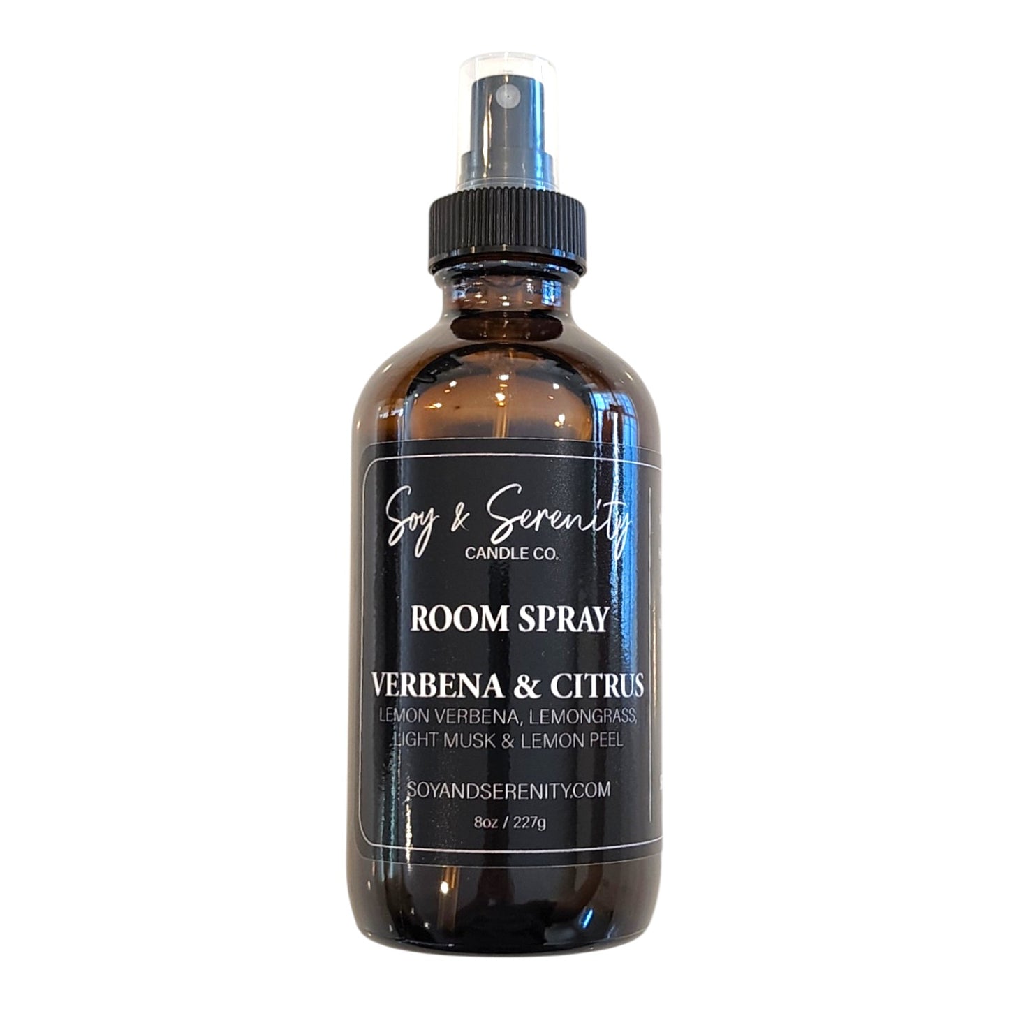 Verbena & Citrus room spray by Soy & Serenity Candle Co – clean, non-toxic citrus air freshener in amber glass bottle