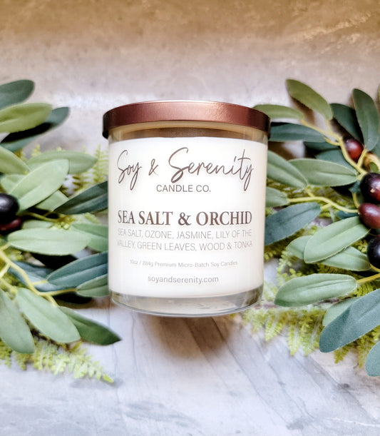 Sea Salt & Orchid Soy Candle | Freesia • Amber • Tonka Bean | Soy & Serenity