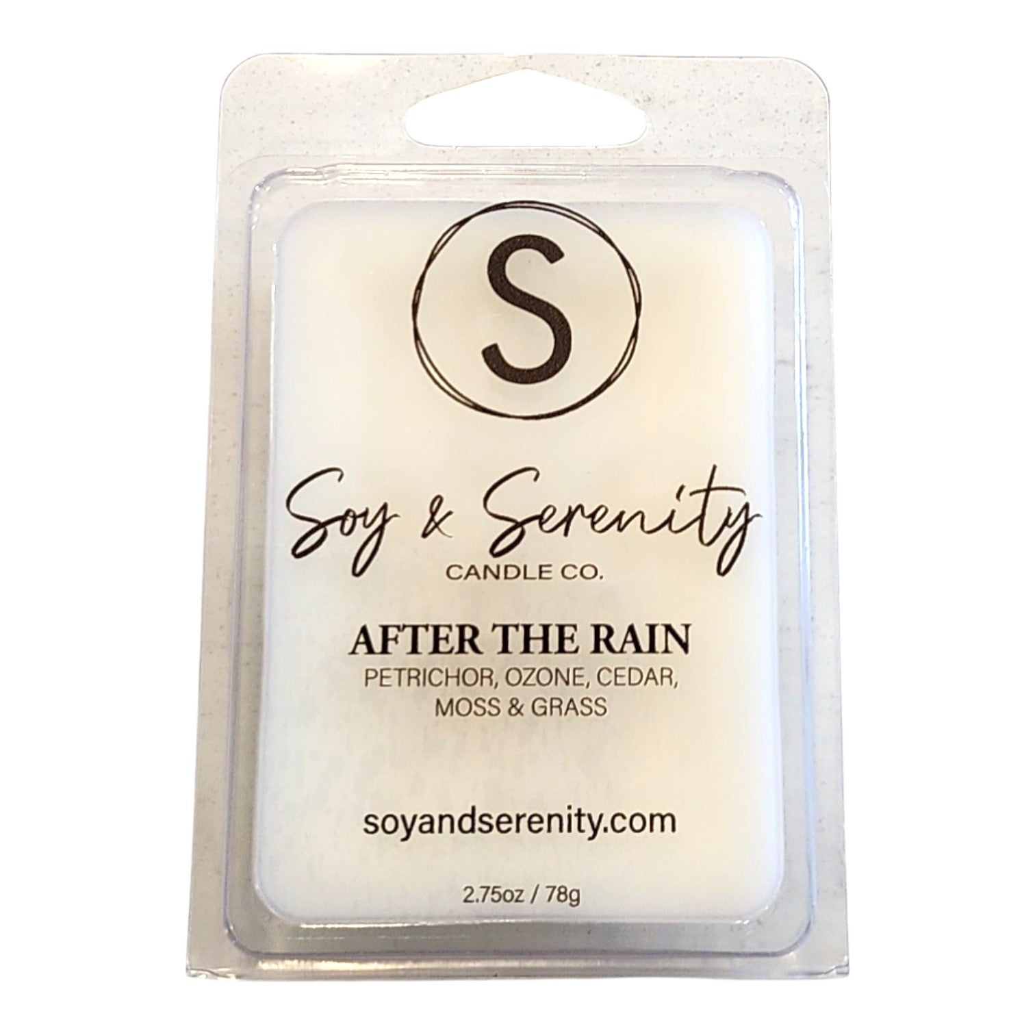 Non-toxic soy wax melt in After the Rain scent by Soy & Serenity Candle Co. on a white background