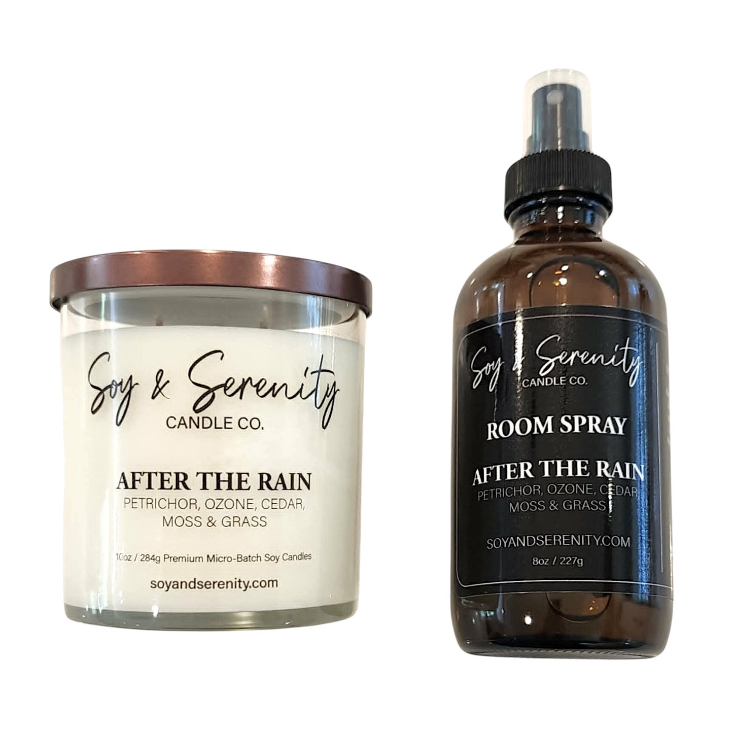 After the Rain candle bundle with room spray petrichor rain scent set