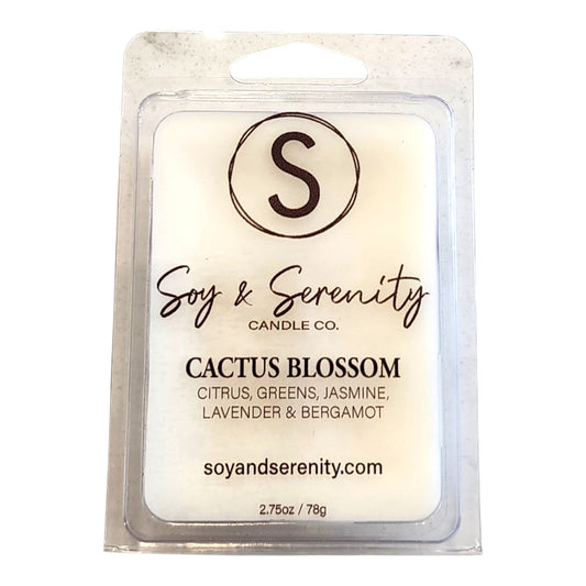 Non-toxic soy wax melt in Cactus Blossom scent by Soy & Serenity Candle Co. on a white background