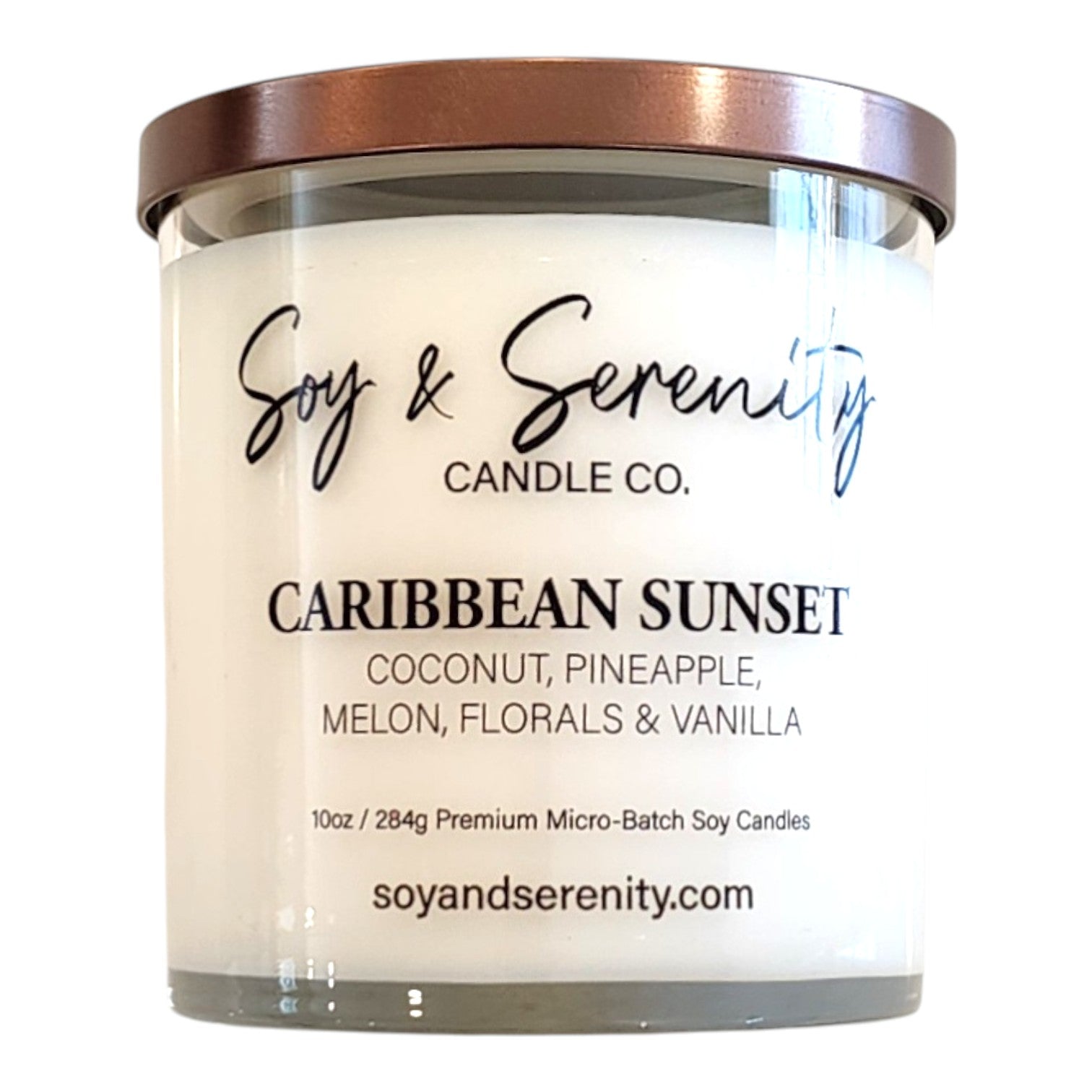 Caribbean Sunset soy candle by Soy & Serenity Candle Co, non toxic coconut and vanilla candle with tropical fruit and ocean air scent
