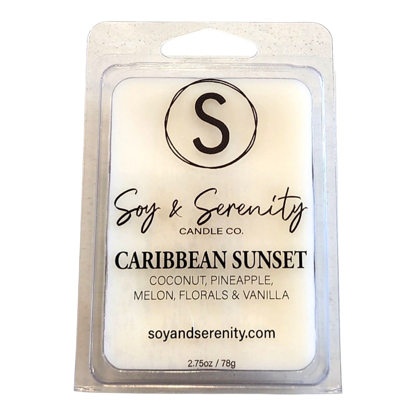 Non-toxic soy wax melt in Caribbean Sunset scent by Soy & Serenity Candle Co. on a white background
