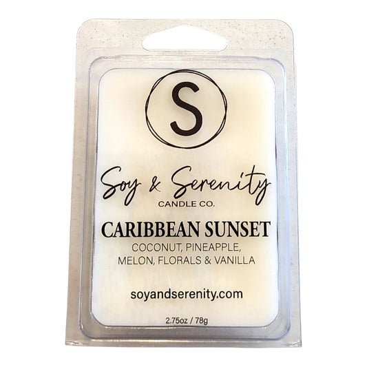 Non-toxic soy wax melt in Caribbean Sunset scent by Soy & Serenity Candle Co. on a white background