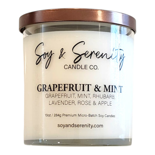 Grapefruit & Mint soy candle by Soy & Serenity Candle Co, non toxic citrus mint candle, fresh clean home fragrance, spa inspired summer candle, clean burning soy candle