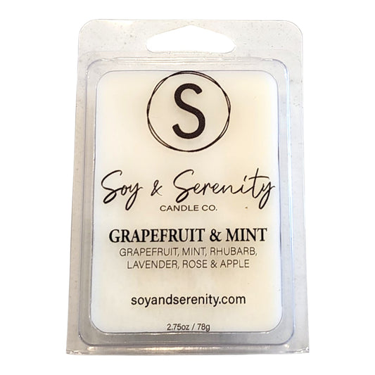 Non-toxic soy wax melt in Grapefruit and Mint scent by Soy & Serenity Candle Co. on a white background