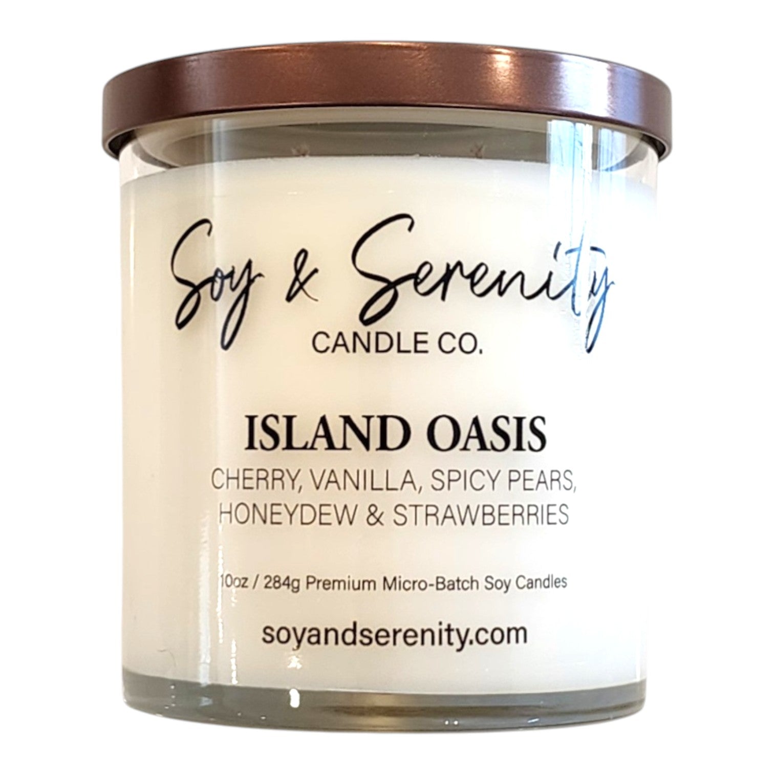 Island Oasis soy candle by Soy & Serenity Candle Co, non toxic tropical candle with coconut, cherry and vanilla, fruity summer home fragrance, clean burning soy candle
