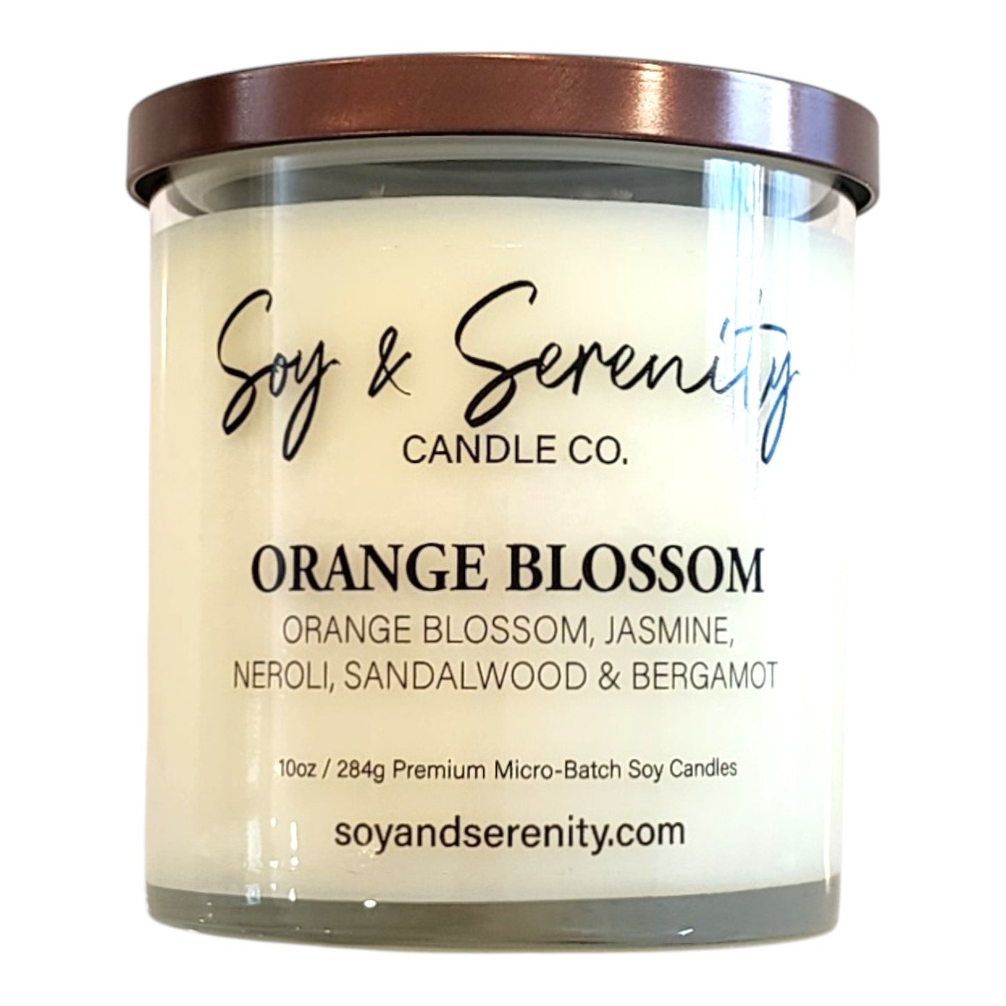 Orange Blossom soy candle by Soy & Serenity Candle Co, non toxic floral citrus candle with orange blossom and honeysuckle, spring and summer home fragrance