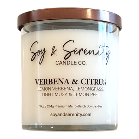 Verbena & Citrus soy candle by Soy & Serenity Candle Co, non toxic lemon candle, citrus verbena home fragrance, clean burning soy candle, fresh spring and summer candle, kitchen and living room scent